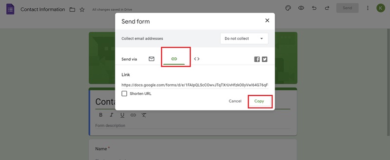 Copy the Link to Your Google Form